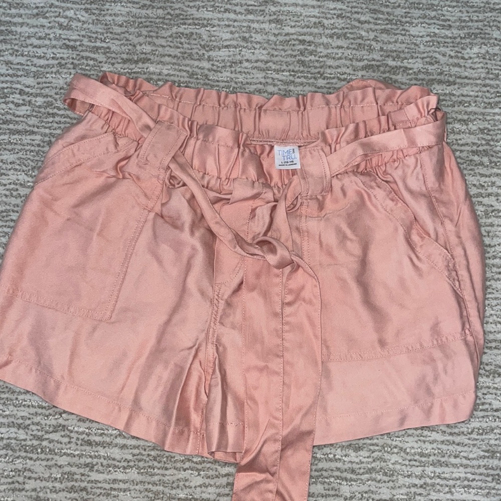 Time and Tru Paper Bag High Rise TT Tencel Pull On Removable Tie Waist Sz L Pink